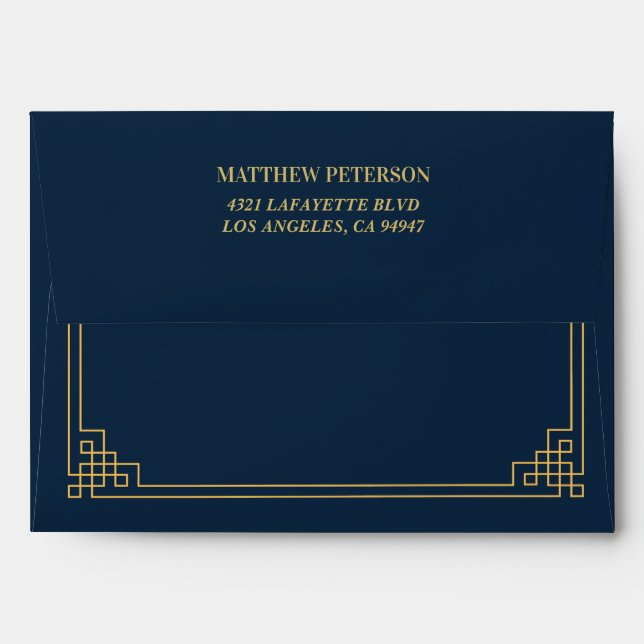 Chic Navy and Gold Art Deco Birthday Personalised Envelope (Back (Top Flap))