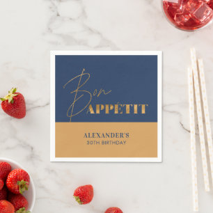 Chic Navy and Gold Bon Appétit Script Birthday  Napkin