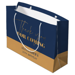 Chic Navy and Gold Script Birthday Thank you Large Gift Bag