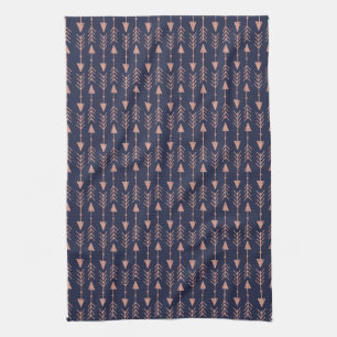 Chic Navy Blue and Rose Gold Foil Tribal Arrows Tea Towel