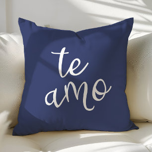 Chic Navy Blue and White Spanish I Love You Te Amo Cushion