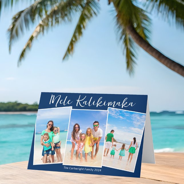 Chic Navy Blue Beach Photo Collage Christmas Holiday Card (Creator Uploaded)