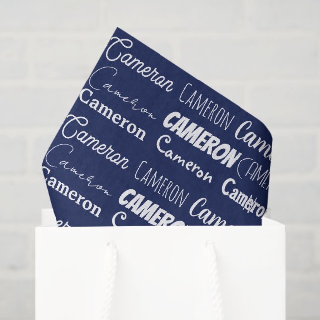 Chic Navy Blue Birthday Personalized Name Tissue Paper (Gift Bag)