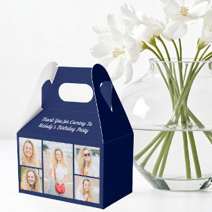 Chic Navy Blue Birthday Photo Collage Party Favour Box