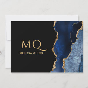 Chic Navy Blue Black Gold Foil Agate  Card