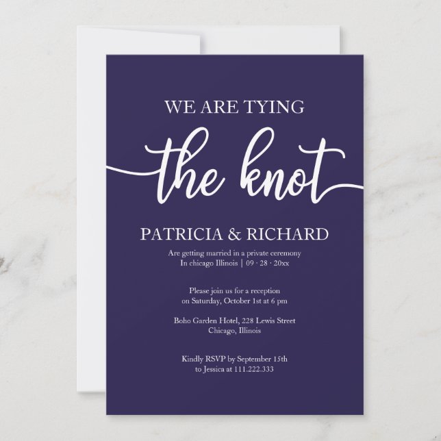 Chic Navy Blue Calligraphy Elopement Wedding Invitation (Front)