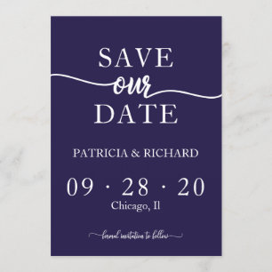 Chic Navy Blue Calligraphy Wedding Save The Date Invitation