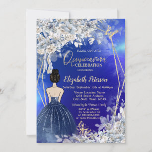 Chic Navy Blue Dress Girl,Blue Flowers Quinceanera Invitation