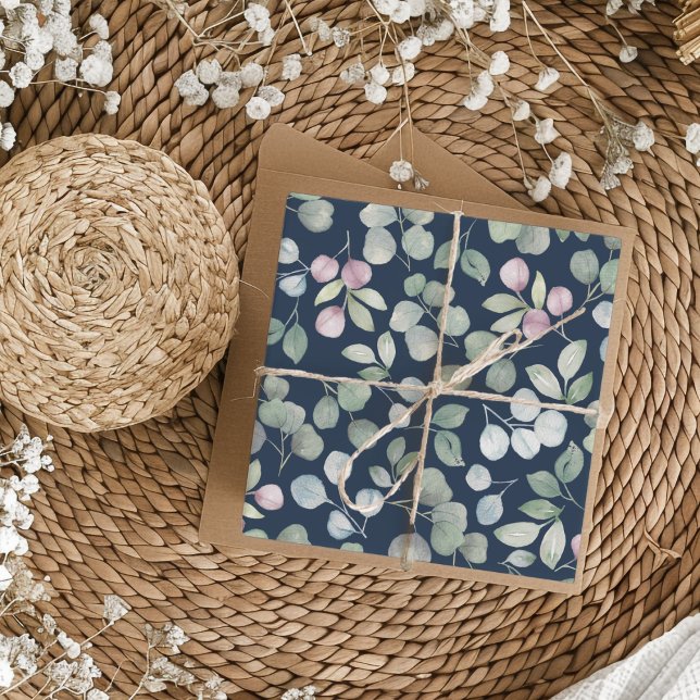 Chic Navy Blue & Eucalyptus Wedding Wrapping Paper (Creator Uploaded)