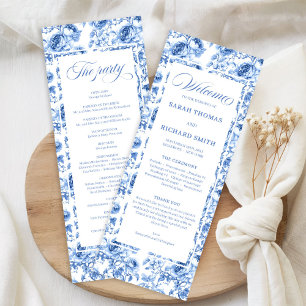 Chic Navy Blue Floral Toile Wedding Program