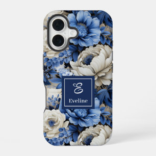 Chic Navy Blue Flowers Stylish iPhone Case Cover