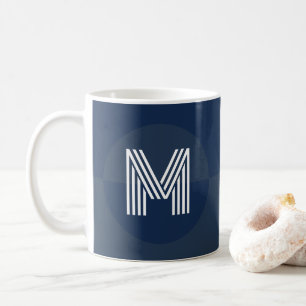 Chic Navy Blue Geometric Modern Monogram Coffee Mug
