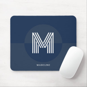 Chic Navy Blue Geometric Modern Monogram Mouse Pad
