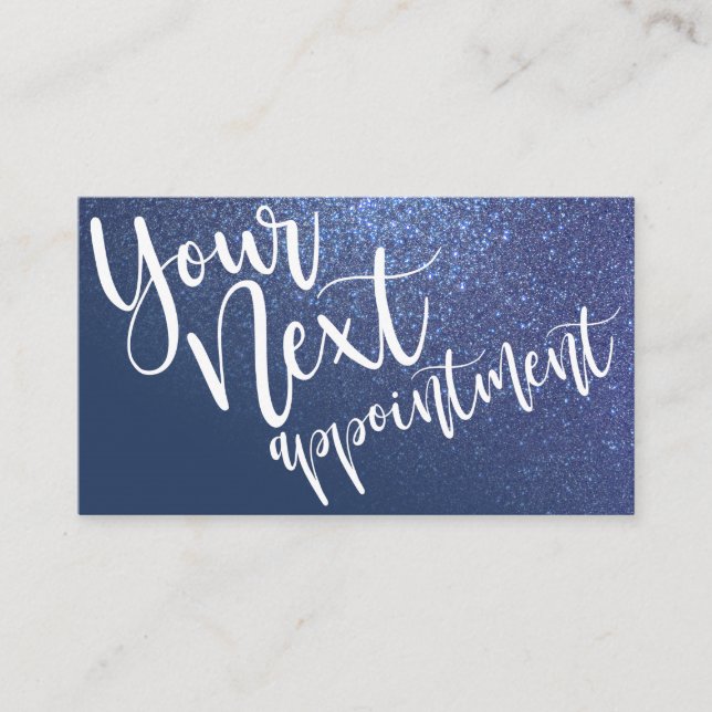 Chic Navy Blue Glitter Gradient Typography Appointment Card (Front)
