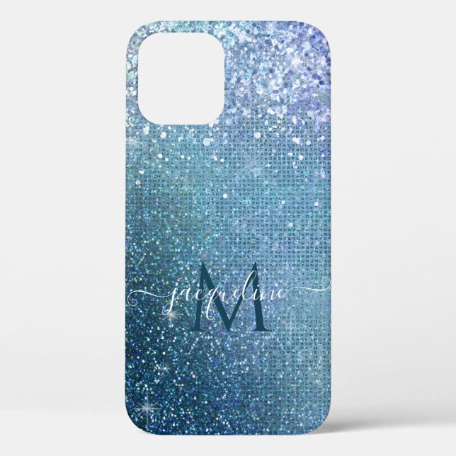 Chic Navy Blue Glitter Sparkle Girly Monogram Name Case-Mate iPhone Case (Back)