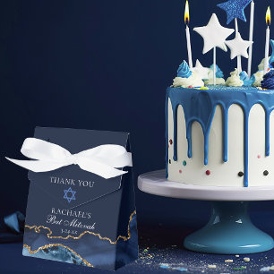 Chic Navy Blue Gold Agate Bat Mitzvah Fancy Party Favour Box