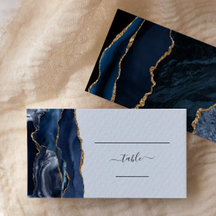 Chic Navy Blue Gold Agate Pale Blue Wedding Escort Place Card
