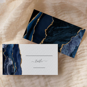 Chic Navy Blue Gold Agate Wedding Escort Place Card