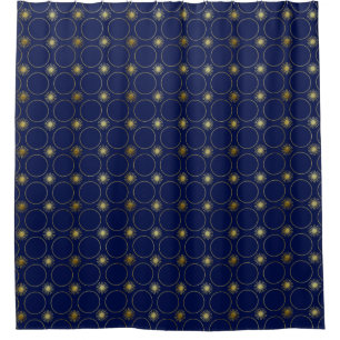 Chic Navy Blue Gold Deco Geometric Pattern Luxury Shower Curtain
