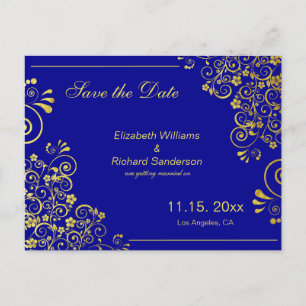Chic Navy Blue Gold Save the Date Wedding Announcement Postcard