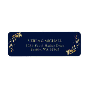 Chic Navy Blue Gold Wedding Return Address Return Address Label