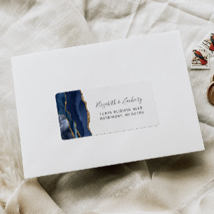 Chic Navy Blue Gold Wedding RSVP Self-Address Label