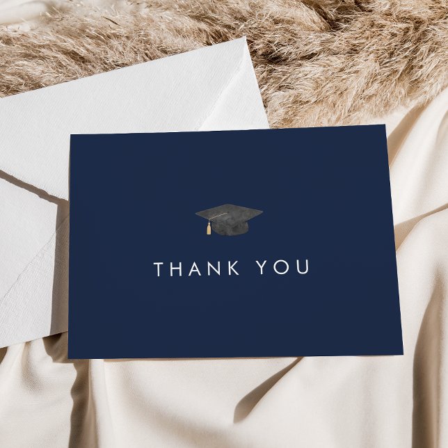 Chic Navy Blue Grad Cap Graduation Thank You Card (Creator Uploaded)