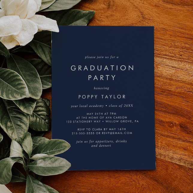 Chic Navy Blue Graduation Party Invitation (Creator Uploaded)
