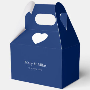 Chic Navy Blue Heart Mark Gable Favour Boxes Party