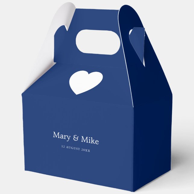 Chic Navy Blue Heart Mark Gable Favour Boxes Party (Front)