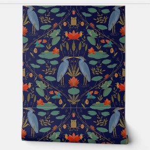 Chic navy blue Heron Pond Heritage Revival Wallpaper