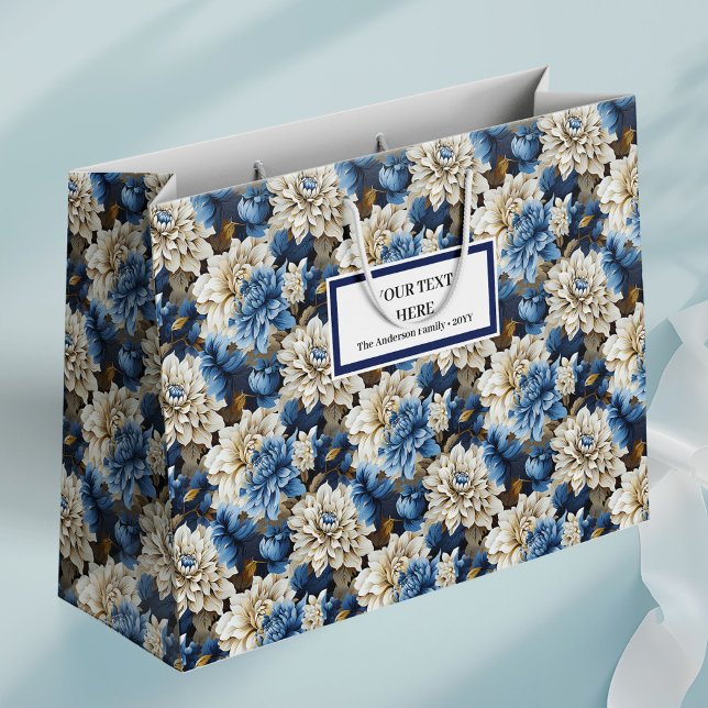Chic Navy Blue Ivory Floral Elegant Gift Bag (Chic Navy Blue Ivory Floral Elegant Gift Bag)
