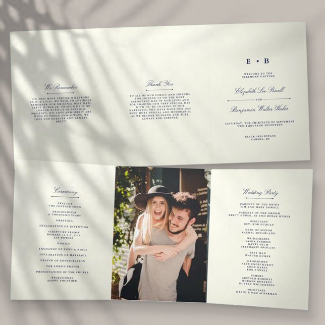 Chic Navy Blue & Ivory Wedding Tri-Fold Programme (Creator Uploaded)