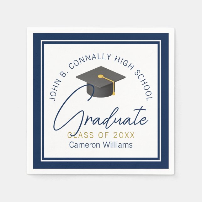 Chic Navy Blue Modern Graduation Party Napkin (Front)