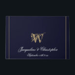 Chic Navy Blue Monogram Names Newlyweds Wedding Doormat<br><div class="desc">Chic Navy Blue Monogram Names Newlyweds Wedding Doormat. Personalised navy blue monogrammed doormat with elegant classic script for the family name initial, names of the bride and groom and date on a solid navy blue background. Perfect gift for newly weds, or beautiful for your own home. Click personalise this template...</div>