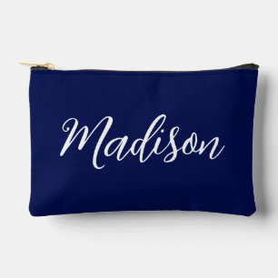 Chic Navy Blue Name Custom Handwritten Script Accessory Pouch