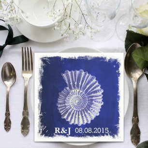 chic navy blue nautical seashells coastal wedding napkin
