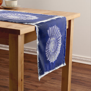 chic navy blue nautical seashells coastal wedding short table runner