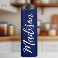 Chic Navy Blue Personalised Name in White Script