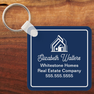 Chic Navy Blue Real Estate Company Custom Realtor Key Ring