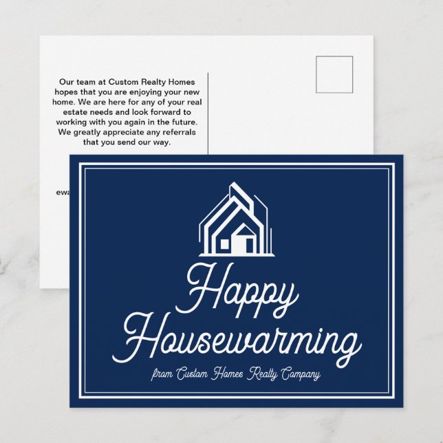 Chic Navy Blue Real Estate Company Custom Realtor Postcard (Front/Back)
