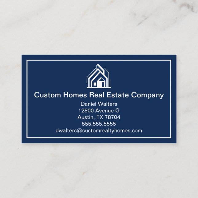 Chic Navy Blue Real Estate Company House Business Card (Front)
