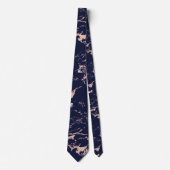 Chic Navy Blue Rose Gold Foil Marble Tie (Front)