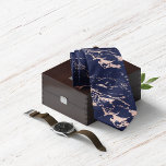 Chic Navy Blue Rose Gold Foil Marble Tie<br><div class="desc">Elegant, Chic Navy Blue and Rose Gold Foil Marble Necktie with a larger pattern trendy navy blue marble and soft blush pink rose gold foil style marble veins running throughout. The pattern can be resized for a variety of looks. Perfect for your wedding, elegant affair, or chic esthetic. Please contact...</div>