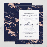 Chic Navy Blue Rose Gold Marble Wedding