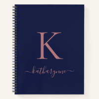 Chic Navy Blue Rose Gold Pink Monogram Name