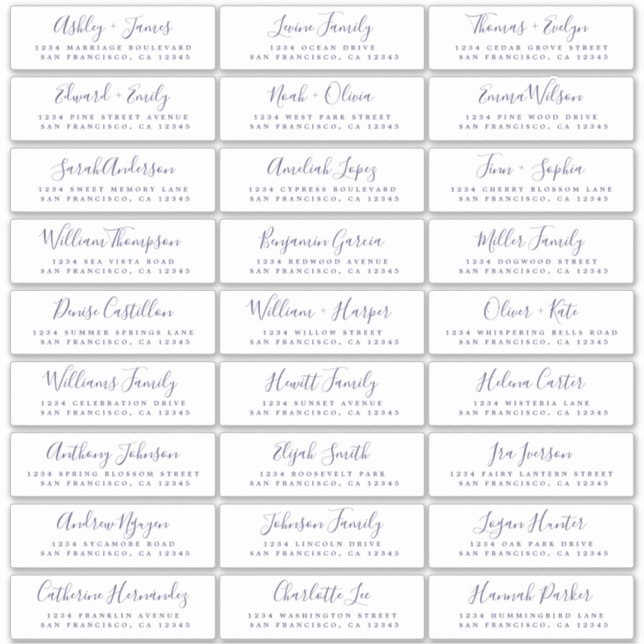 Chic Navy Blue Script Wedding Guest Address Labels (Front)
