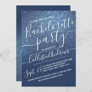 Chic Navy Blue Sparkly Glitter Ombre Bachelorette Invitation