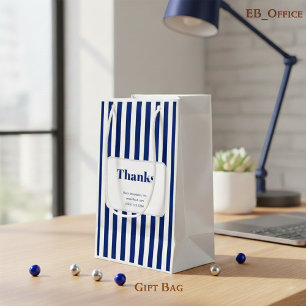 Chic Navy Blue Vertical Stripes Business Small Gift Bag