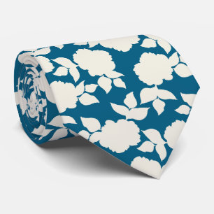 Chic navy blue &white floral pattern tie